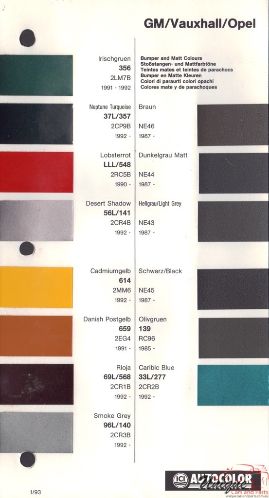1985-1994 Opel Paint Charts Autocolor